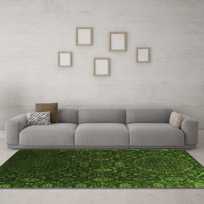 Machine Washable Abstract Green Contemporary Area Rugs in a Living Room,, wshcon1280grn