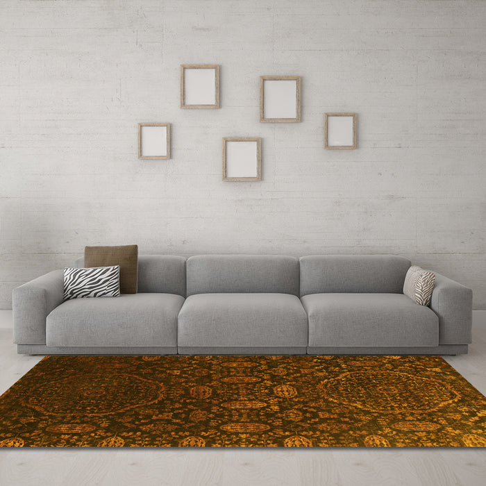 Machine Washable Abstract Yellow Contemporary Rug in a Living Room, wshcon1280yw