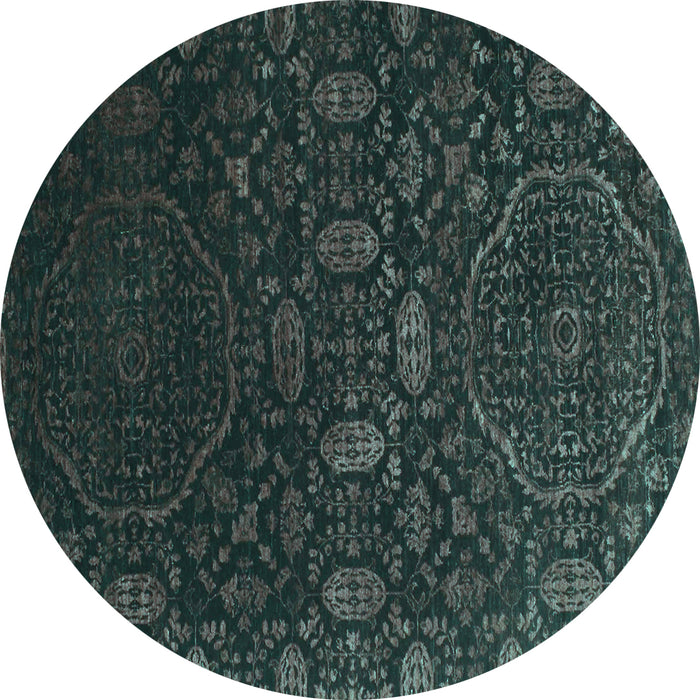 Round Machine Washable Abstract Turquoise Contemporary Area Rugs, wshcon1280turq