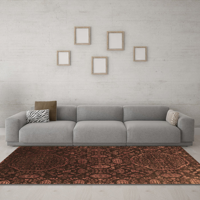 Machine Washable Abstract Brown Contemporary Rug in a Living Room,, wshcon1280brn