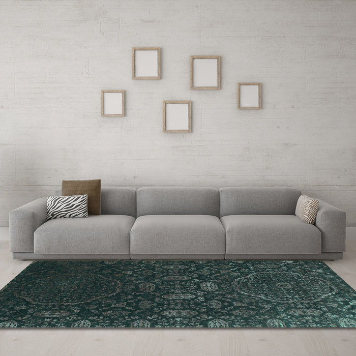 Machine Washable Abstract Turquoise Contemporary Area Rugs in a Living Room,, wshcon1280turq