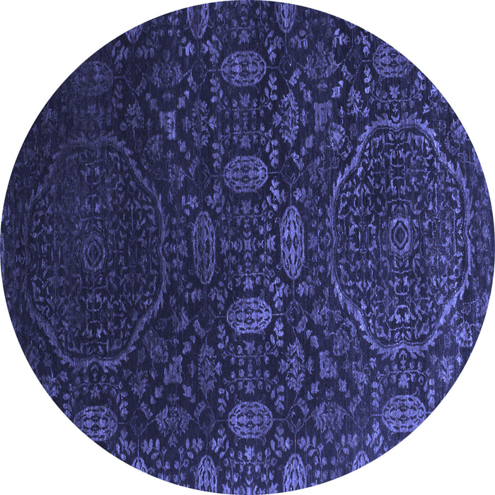 Round Abstract Blue Contemporary Rug, con1280blu