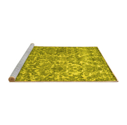 Sideview of Machine Washable Abstract Yellow Contemporary Rug, wshcon1281yw