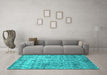 Machine Washable Abstract Turquoise Contemporary Area Rugs in a Living Room,, wshcon1281turq