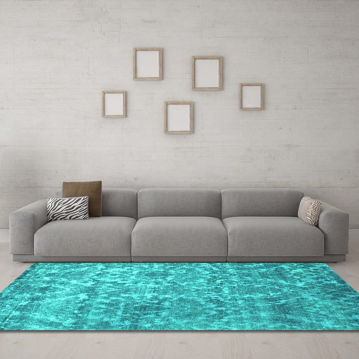 Machine Washable Abstract Turquoise Contemporary Area Rugs in a Living Room,, wshcon1281turq