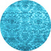 Round Abstract Light Blue Contemporary Rug, con1281lblu