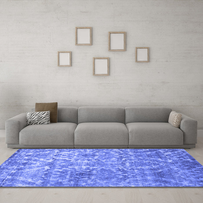 Machine Washable Abstract Blue Contemporary Rug in a Living Room, wshcon1281blu