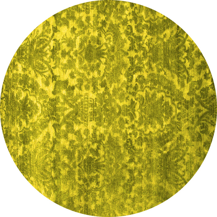 Round Machine Washable Abstract Yellow Contemporary Rug, wshcon1281yw