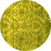 Round Machine Washable Abstract Yellow Contemporary Rug, wshcon1281yw