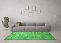 Machine Washable Abstract Emerald Green Contemporary Rug, wshcon1281emgrn