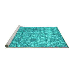 Sideview of Machine Washable Abstract Turquoise Contemporary Area Rugs, wshcon1281turq