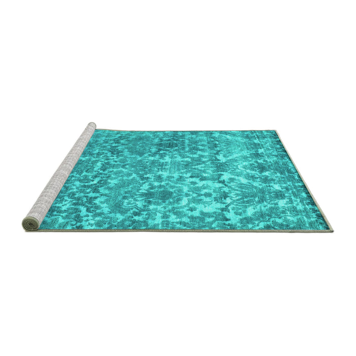 Sideview of Machine Washable Abstract Turquoise Contemporary Area Rugs, wshcon1281turq