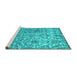 Sideview of Machine Washable Abstract Turquoise Contemporary Area Rugs, wshcon1281turq