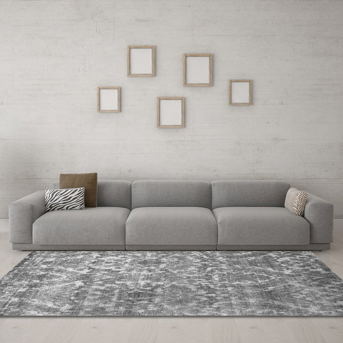 Machine Washable Abstract Gray Contemporary Rug in a Living Room,, wshcon1281gry