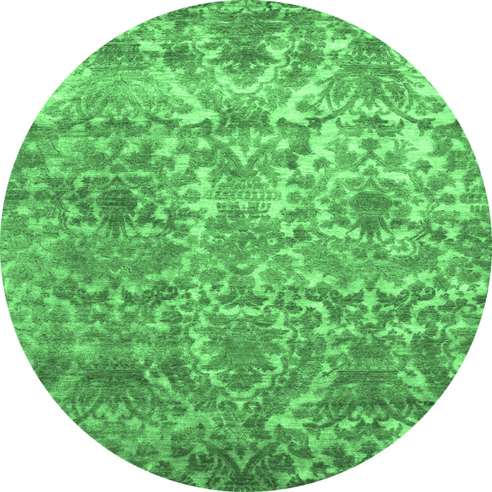 Round Machine Washable Abstract Emerald Green Contemporary Area Rugs, wshcon1281emgrn