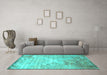 Machine Washable Abstract Turquoise Contemporary Area Rugs in a Living Room,, wshcon1282turq