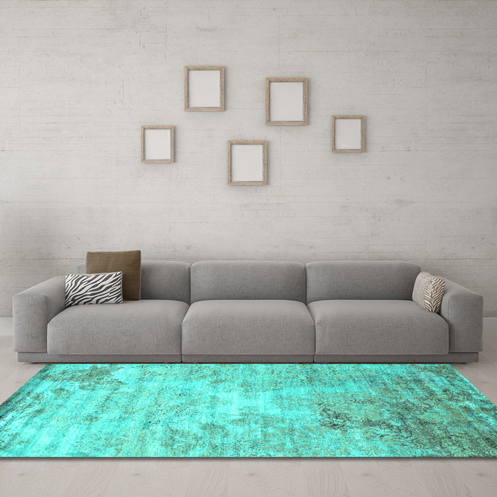 Machine Washable Abstract Turquoise Contemporary Area Rugs in a Living Room,, wshcon1282turq