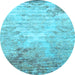 Round Abstract Light Blue Contemporary Rug, con1282lblu