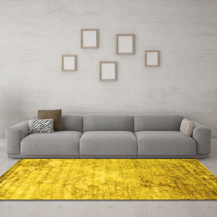 Machine Washable Abstract Yellow Contemporary Rug in a Living Room, wshcon1282yw