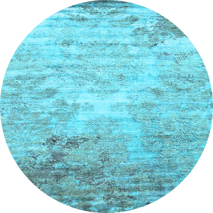 Round Machine Washable Abstract Light Blue Contemporary Rug, wshcon1282lblu