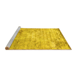 Sideview of Machine Washable Abstract Yellow Contemporary Rug, wshcon1282yw