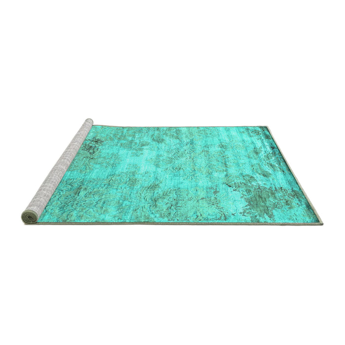 Sideview of Machine Washable Abstract Turquoise Contemporary Area Rugs, wshcon1282turq
