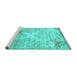 Sideview of Machine Washable Abstract Turquoise Contemporary Area Rugs, wshcon1282turq