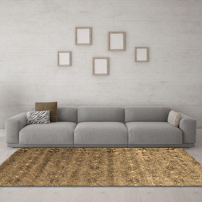 Machine Washable Abstract Brown Contemporary Rug in a Living Room,, wshcon1283brn