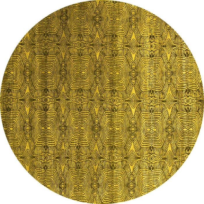 Round Machine Washable Abstract Yellow Contemporary Rug, wshcon1283yw
