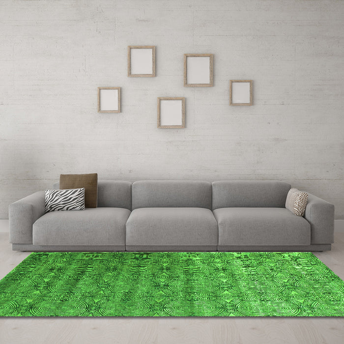 Machine Washable Abstract Green Contemporary Area Rugs in a Living Room,, wshcon1283grn