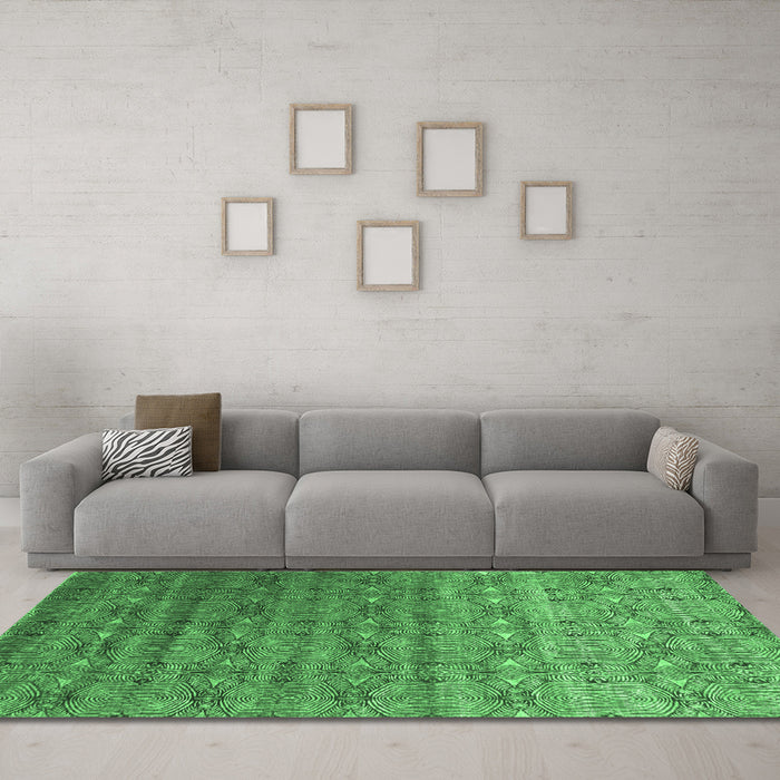 Machine Washable Abstract Emerald Green Contemporary Area Rugs in a Living Room,, wshcon1283emgrn