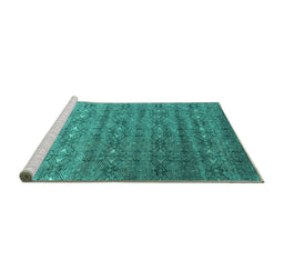 Sideview of Machine Washable Abstract Turquoise Contemporary Area Rugs, wshcon1283turq