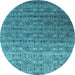 Round Abstract Light Blue Contemporary Rug, con1283lblu