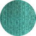 Round Machine Washable Abstract Turquoise Contemporary Area Rugs, wshcon1283turq