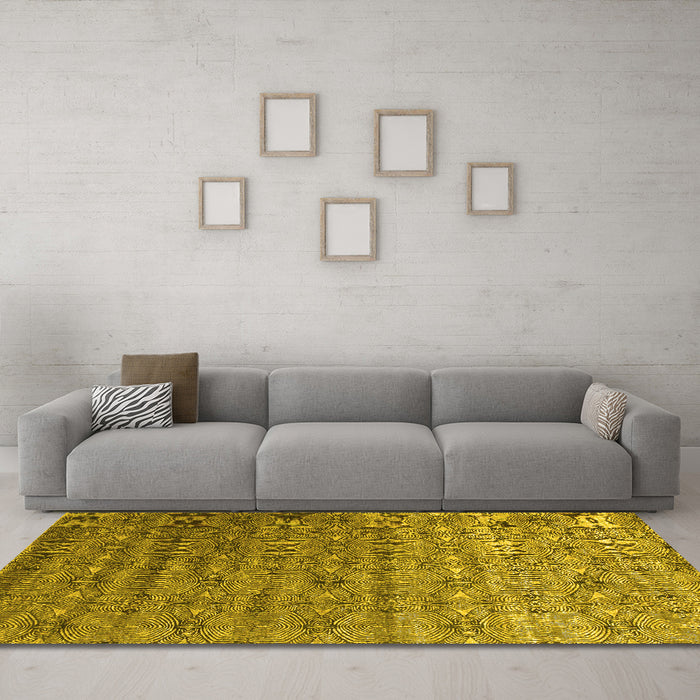 Machine Washable Abstract Yellow Contemporary Rug in a Living Room, wshcon1283yw