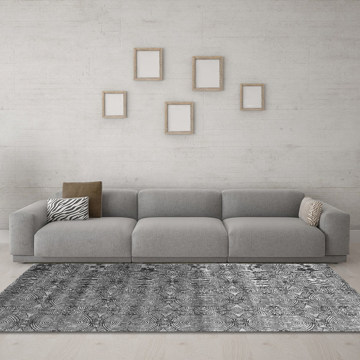 Machine Washable Abstract Gray Contemporary Rug in a Living Room,, wshcon1283gry