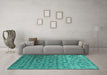 Machine Washable Abstract Turquoise Contemporary Area Rugs in a Living Room,, wshcon1283turq