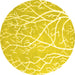 Round Abstract Yellow Contemporary Rug, con1284yw