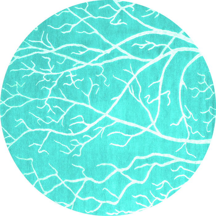 Round Machine Washable Abstract Turquoise Contemporary Area Rugs, wshcon1284turq