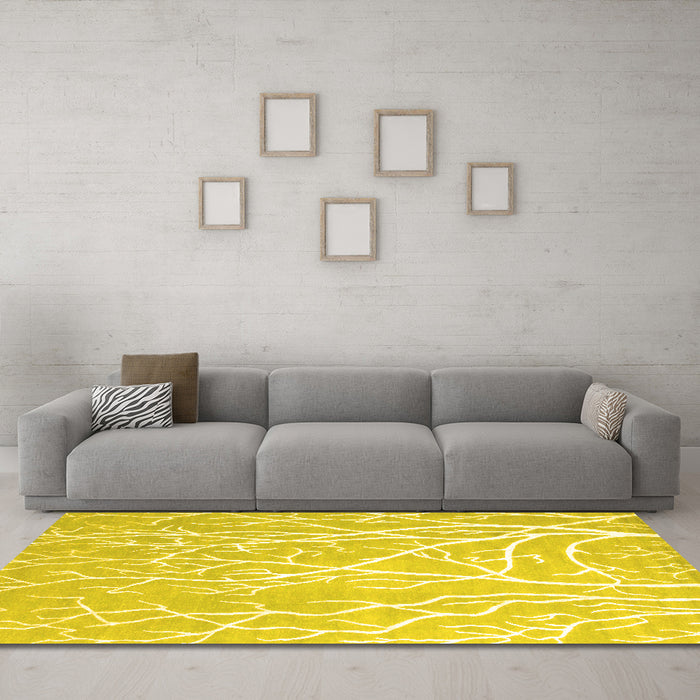 Machine Washable Abstract Yellow Contemporary Rug in a Living Room, wshcon1284yw