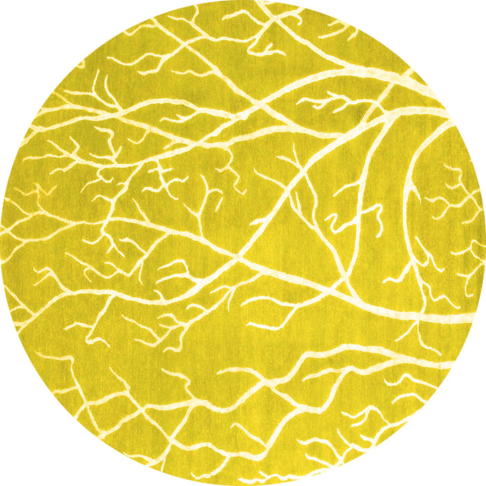 Round Machine Washable Abstract Yellow Contemporary Rug, wshcon1284yw
