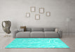 Machine Washable Abstract Turquoise Contemporary Area Rugs in a Living Room,, wshcon1284turq