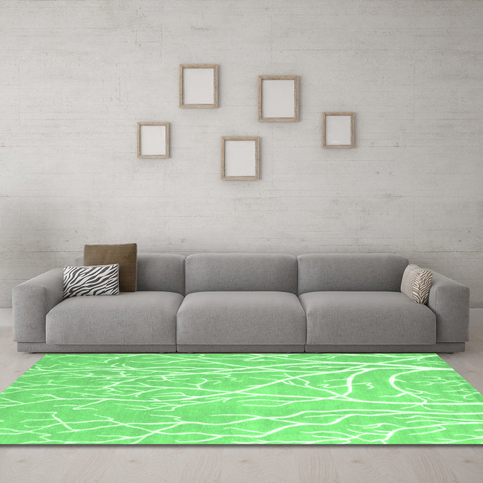 Machine Washable Abstract Emerald Green Contemporary Area Rugs in a Living Room,, wshcon1284emgrn