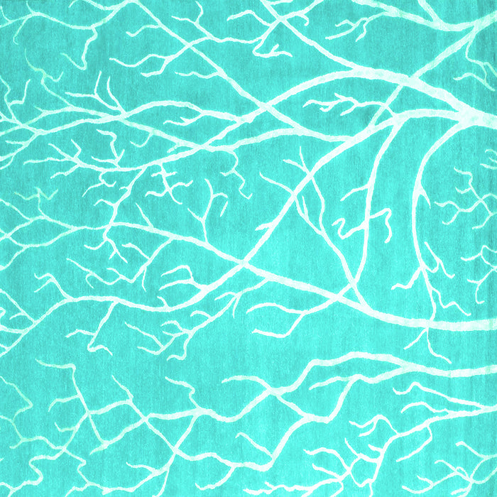 Square Machine Washable Abstract Turquoise Contemporary Area Rugs, wshcon1284turq