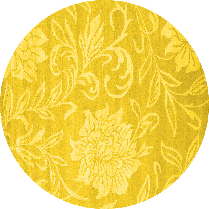 Round Machine Washable Solid Yellow Modern Rug, wshcon1285yw