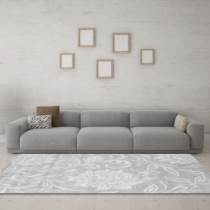 Machine Washable Solid Gray Modern Rug in a Living Room,, wshcon1285gry