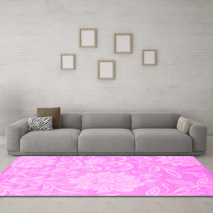 Machine Washable Solid Pink Modern Rug in a Living Room, wshcon1285pnk