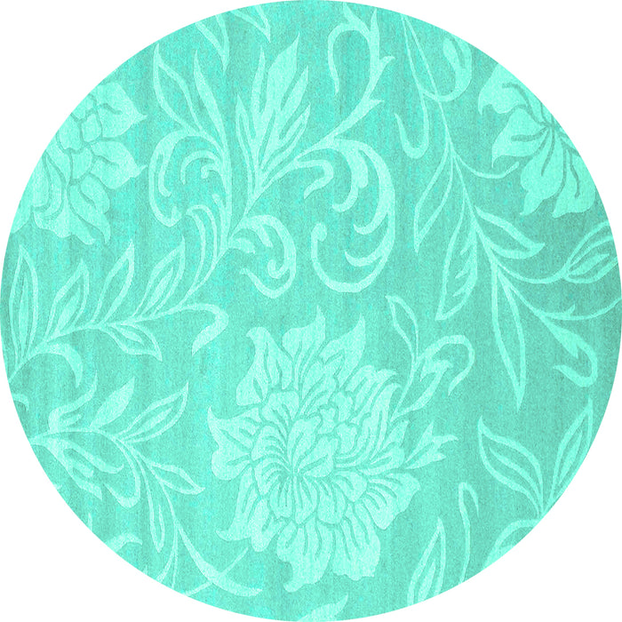 Round Machine Washable Solid Turquoise Modern Area Rugs, wshcon1285turq