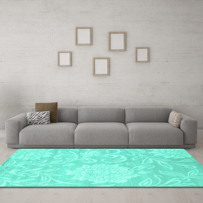 Machine Washable Solid Turquoise Modern Area Rugs in a Living Room,, wshcon1285turq