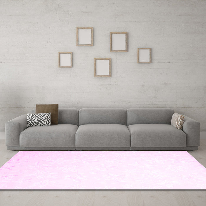 Machine Washable Solid Pink Modern Rug in a Living Room, wshcon1286pnk